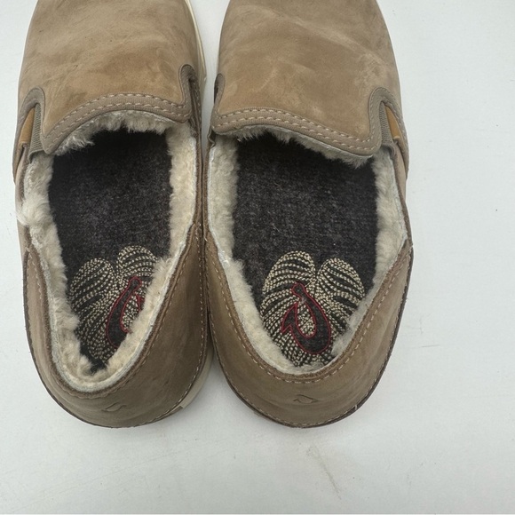 Olukai Pehuea Heu Tan Brown Suede Women’s Size 7 Shearling Slip-On loafers Taupe - Picture 5 of 9
